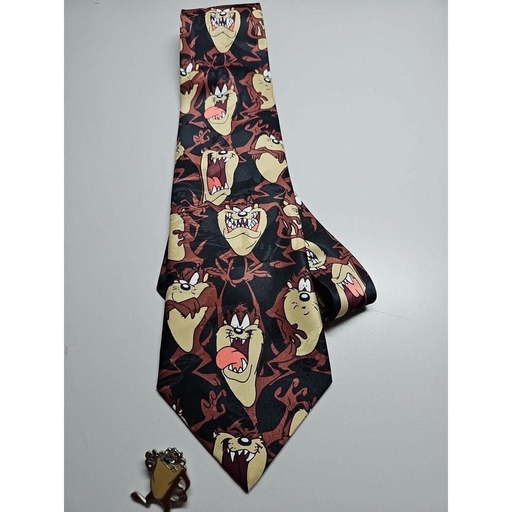 Looney Tunes Tie Tasmanian‎ Devil Taz Necktie & Enamel Pin Tac